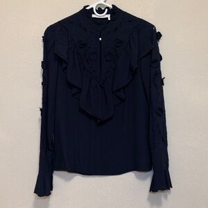 See By Chloe Dark Blue Ruffled Blouse